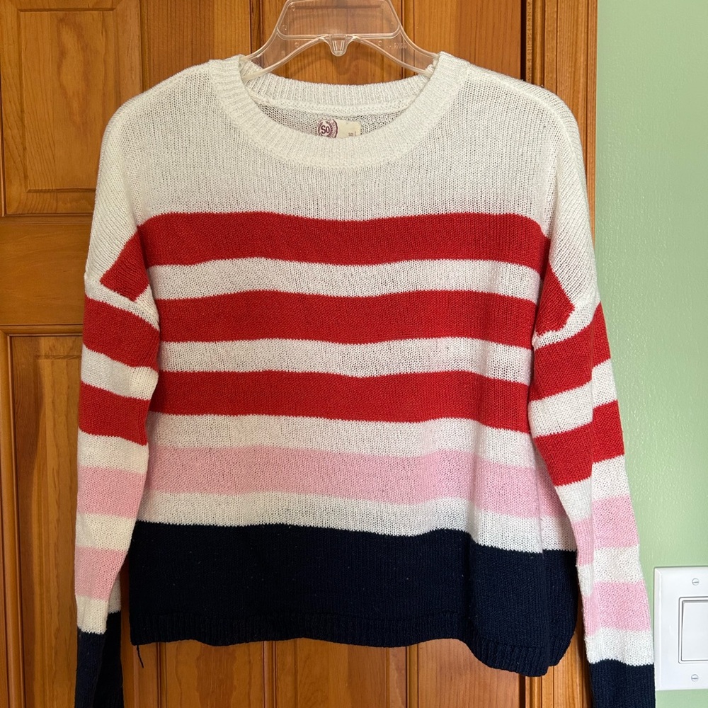 SO Women's Striped Sweater in Red, Pink, and Navy